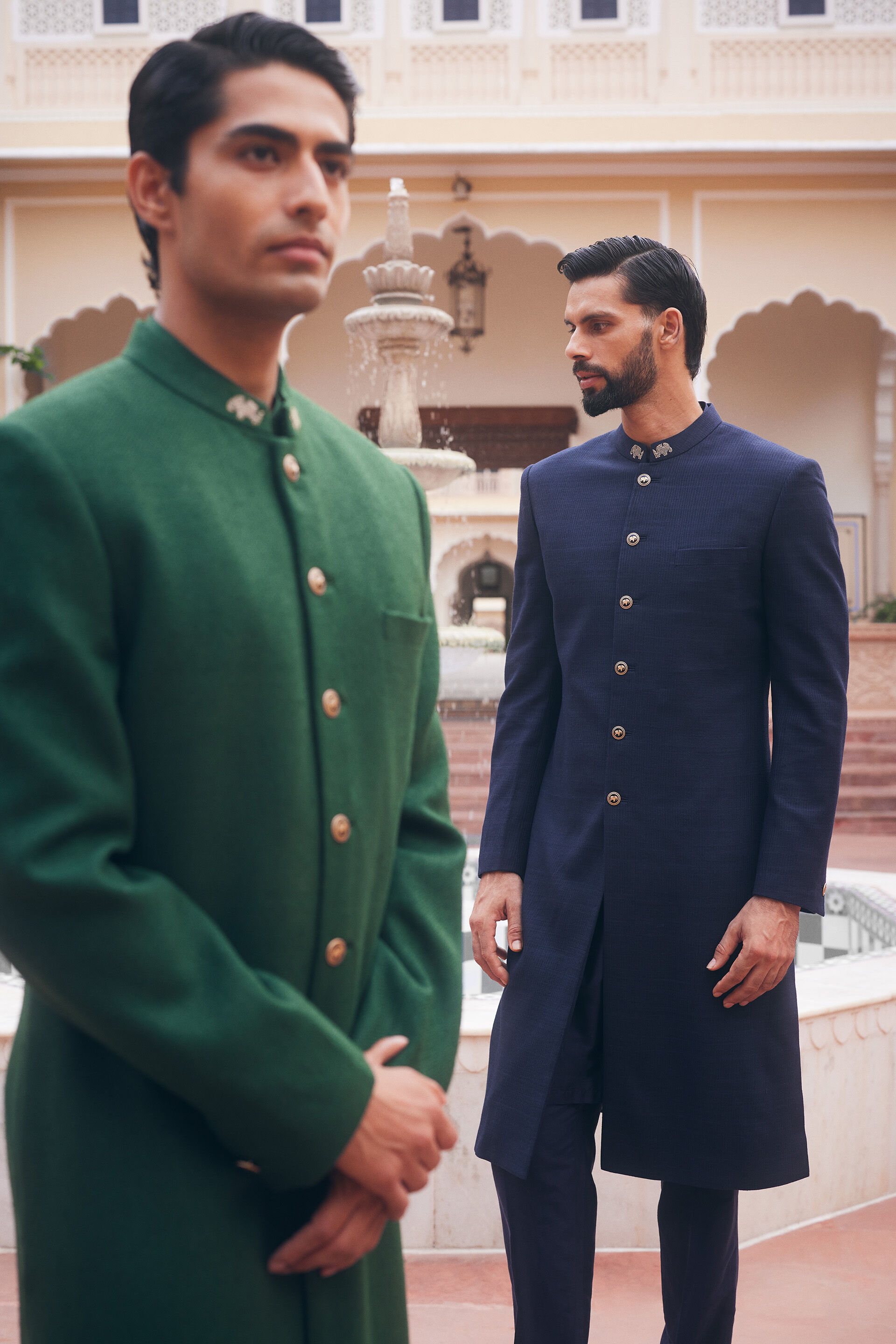 Shravas Silk Sherwani - Green, Green, image 3
